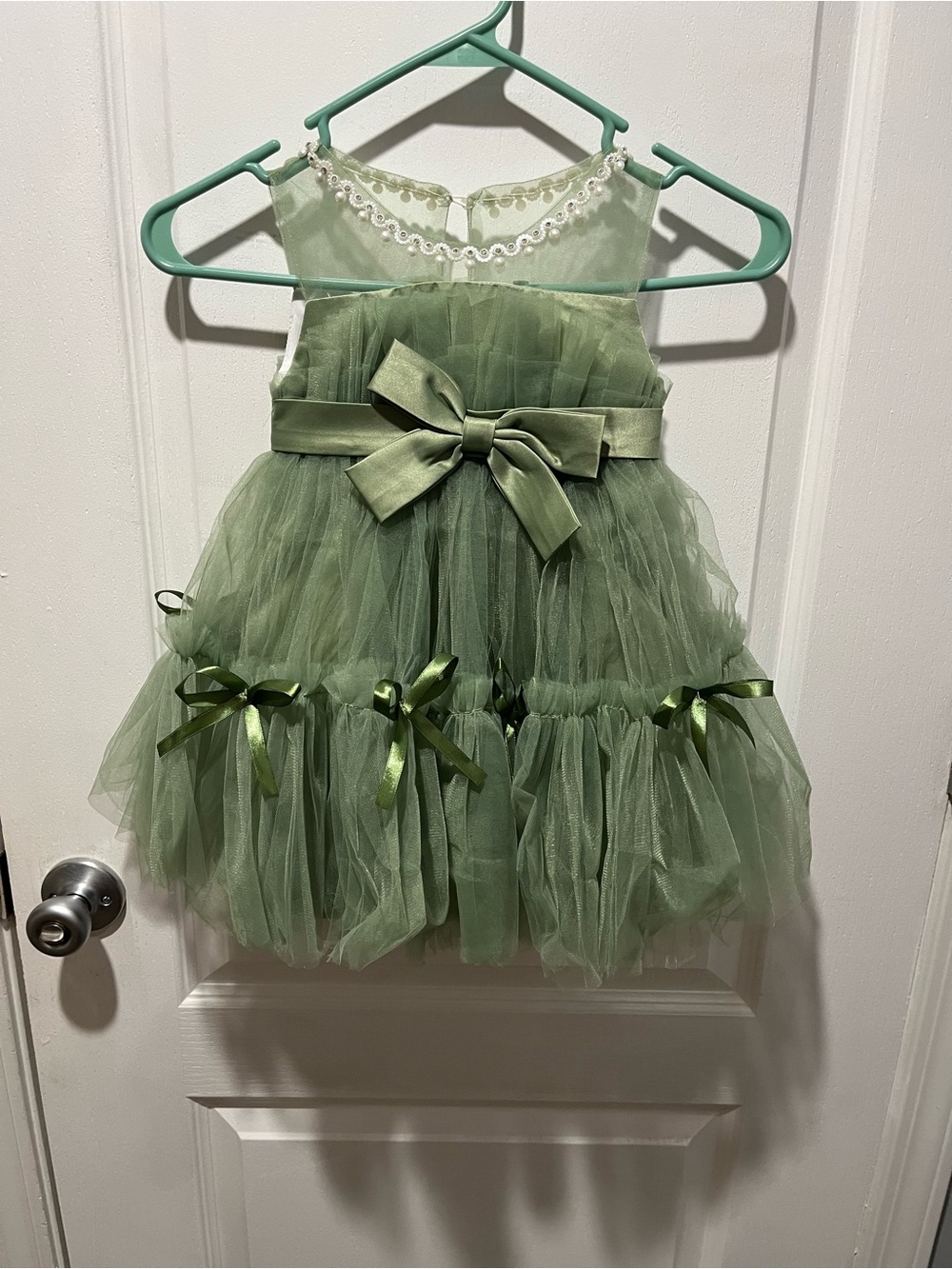 Girls' Olive Green Tulle Party Dress with Bow 12/18 mos